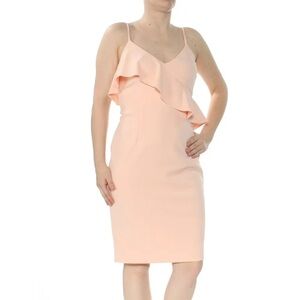 Calvin Klein Pink Ruffled Crepe Sheath Dress Size 12
